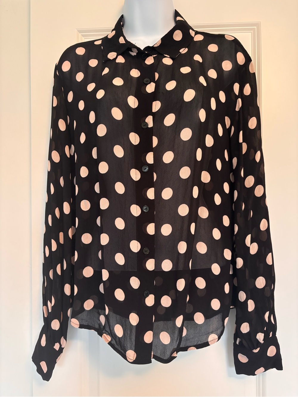 Sanctuary Black Button-Front Blouse with Cream Polka Dots